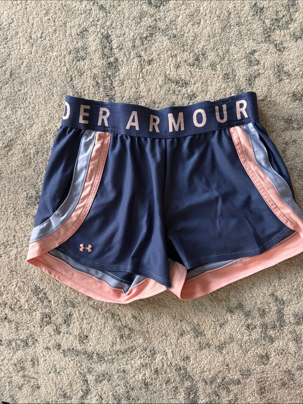 Under Armour Navy Athletic Shorts with Pink and Light Blue Trim